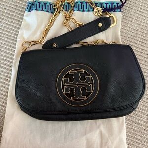 Tory Burch Black Shoulder Bag with Gold Accents